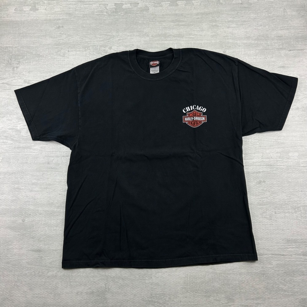 Vintage Harley Davidson Shirt Size XXL Black Chicago IL Biker Pin Up Girl Logo
